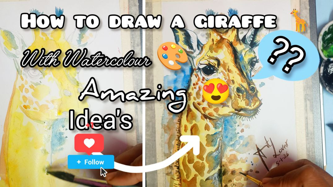 ⁣How to  Draw a giraffe 🦒 llwith watercolor ll amazing idea's