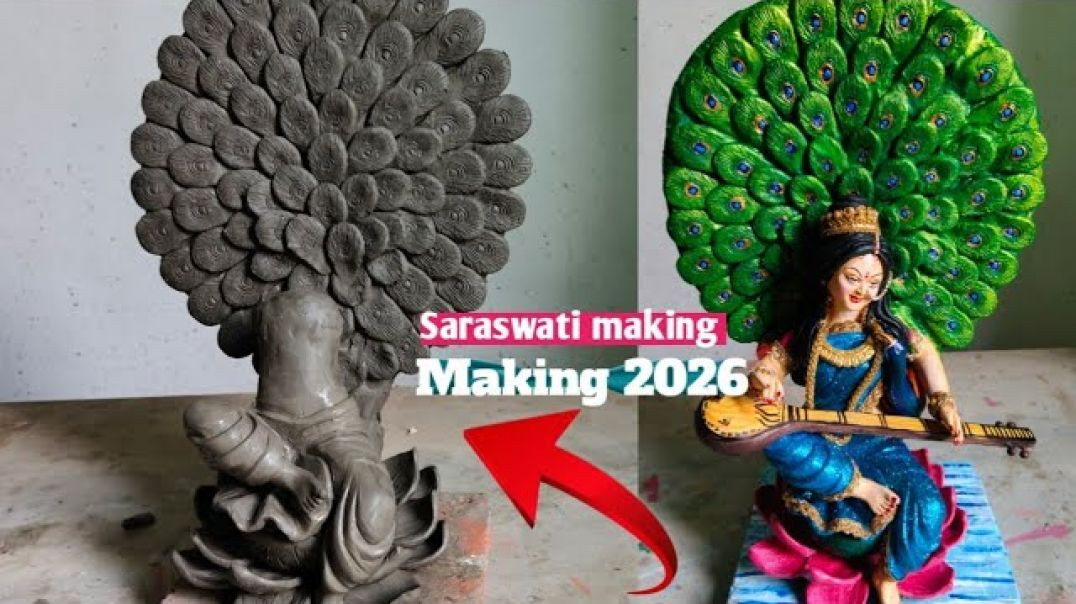 ⁣🦚 मोर पर सरस्वती मां की मूर्ति बनाने सीखें _Saraswati Murti kaise banate hain|Saraswati Murti making