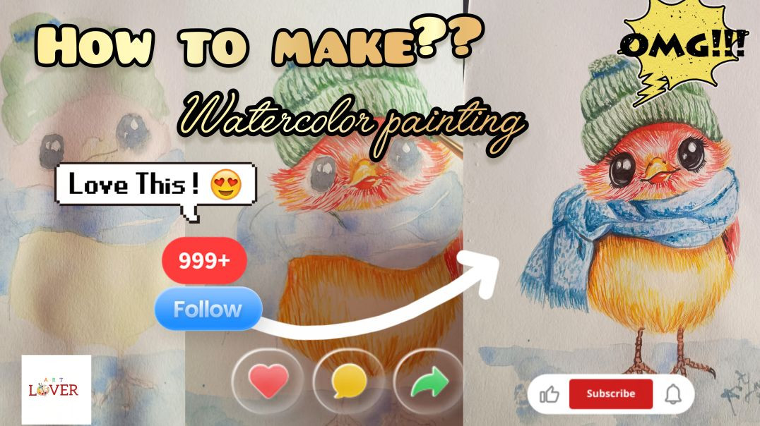 How to make cute little bird 😻 ll Love this ll watercolor painting
