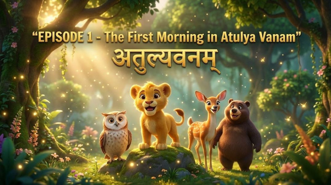 ⁣EPISODE 1 – The First Morning in Atulya Vanam | अतुल्यवनम् का पहला प्रभात | Sanskrit Learning Story