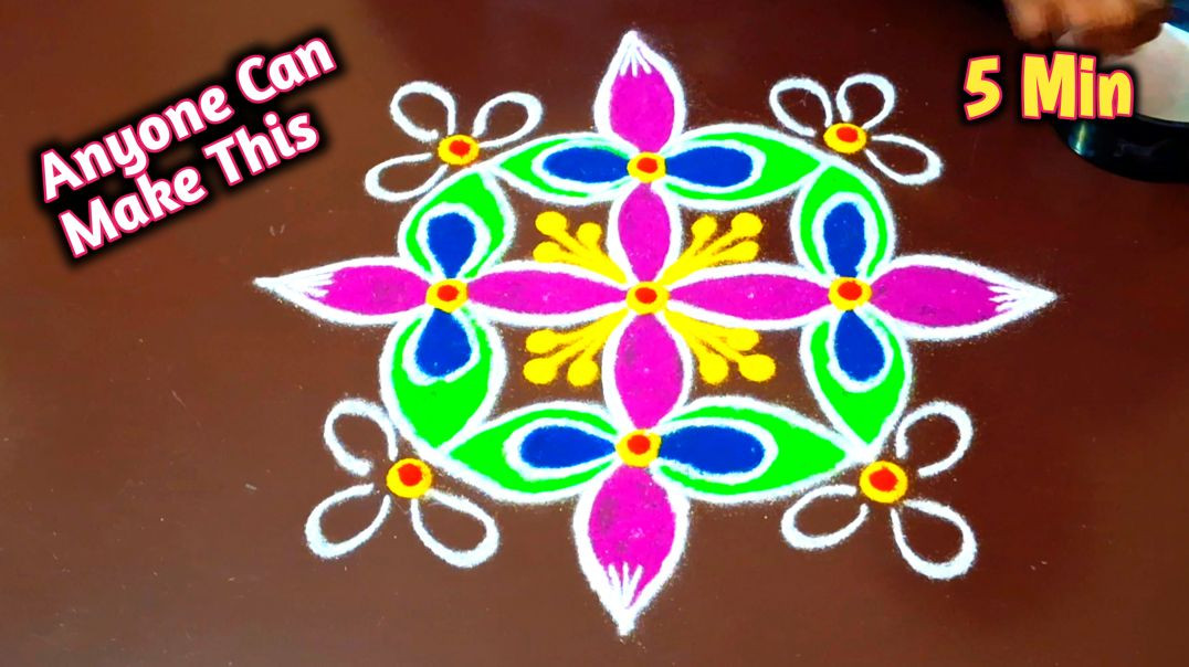 ⁣🌸 Anyone Can Make This Rangoli in 5 Minutes 🎨 | Easy Flower Rangoli Design Step by Step ✨ | Simple R