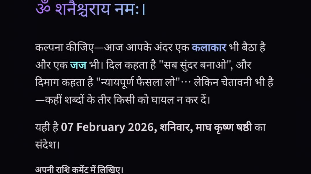 ⁣07 February 2026 राशिफल पंचांग | आज का पंचांग आज का राशिफल माघ कृष्ण षष्ठी चित्रा नक्षत्र #aajkarashifal #