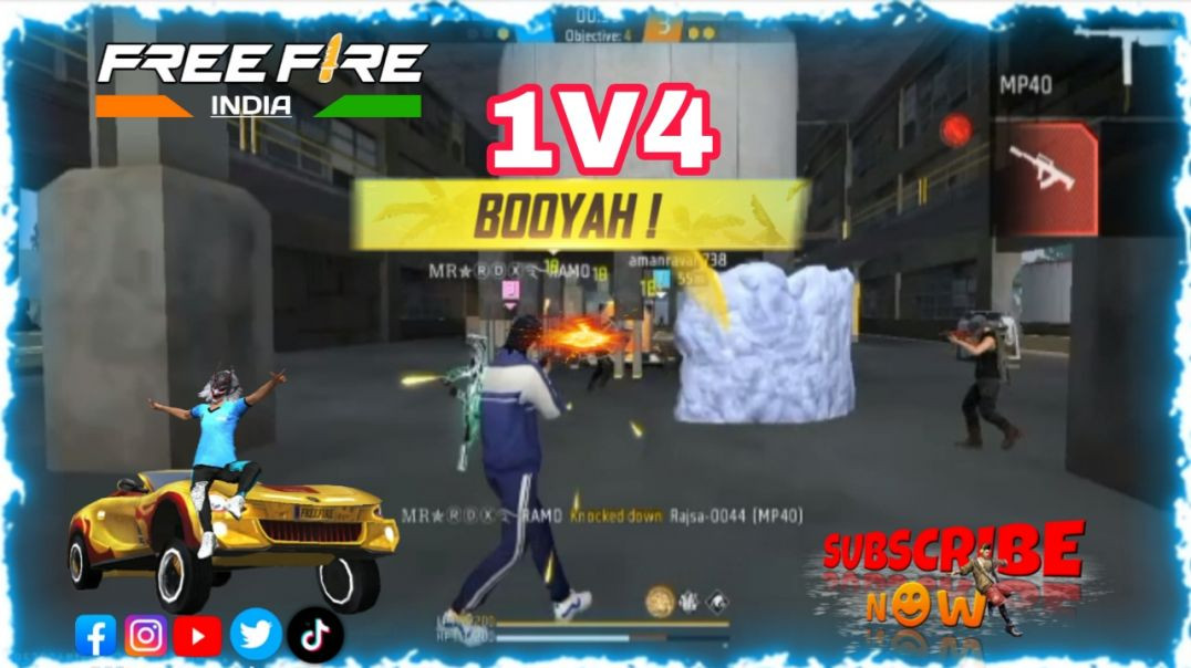 ⁣CS RANK MODE 1v4 free fire 🔥.(FF GAMER APNATUBE)