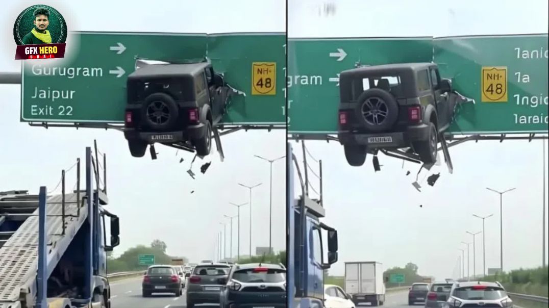 ⁣“Delhi Jaipur Highway Thar Video: आखिर कैसे साइन बोर्ड में घुस गई Thar? पूरी सच्चाई | Viral Video”