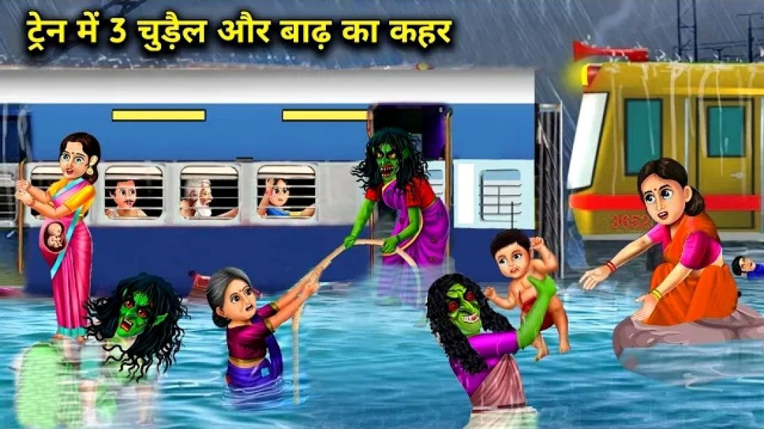 ⁣ट्रेन में 3 चुड़ैल और बाढ़ का कहर #cartoon #cartoonstory  #viral #trending #moralstory #funny #comedy #kids #[4745