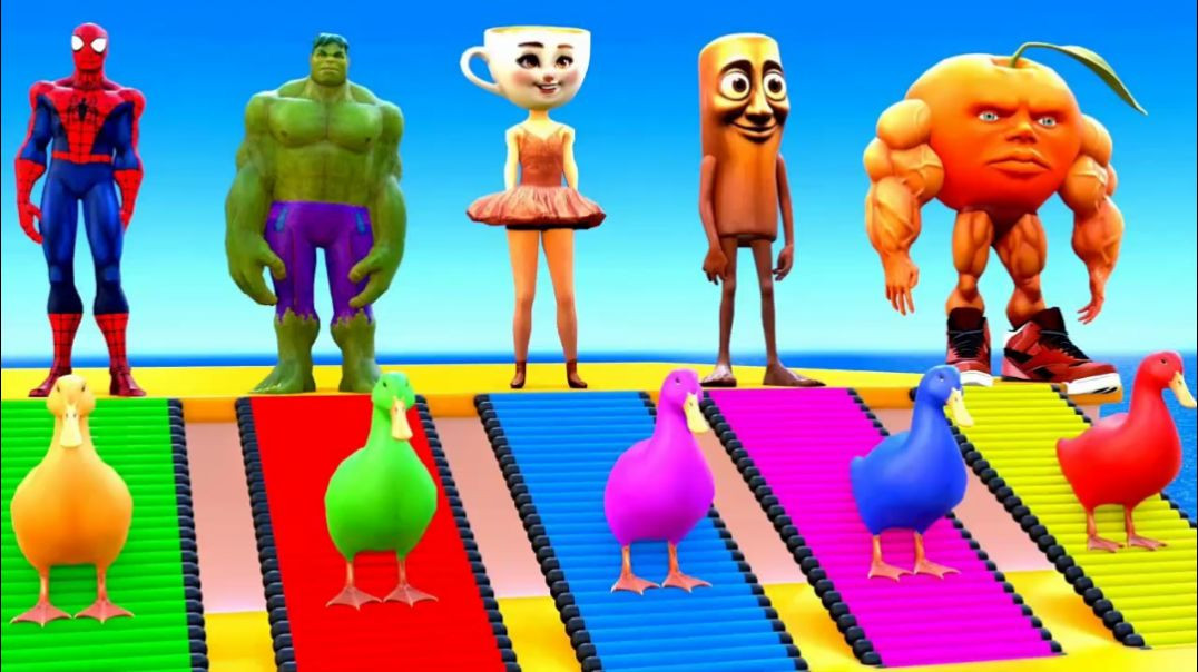 ⁣Superheroes vs Color Ducks 🦆 | Spiderman Hulk Funny Cartoon Race | Kids Animation Video Hindi