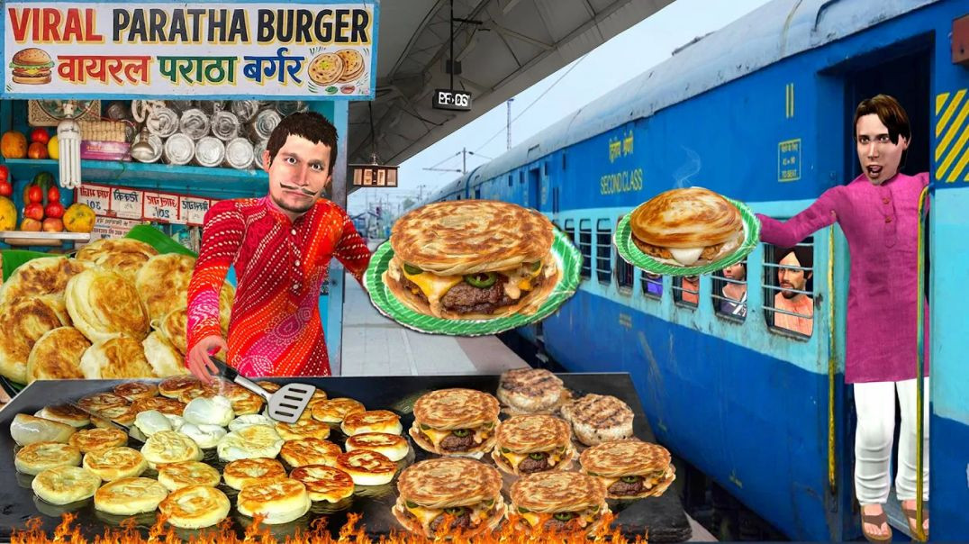 ⁣Railway Station Mein Viral Paratha Burger Wala | Tasty Street Food in Train Comedy Hindi Kahaniya
