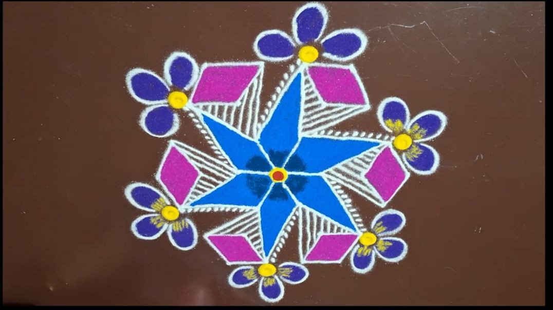 ⁣🌸 Easy Flower Kolam Rangoli ✨ | Daily Simple Rangoli Design Step by Step 🏡 | Beautiful Flower Kolam 