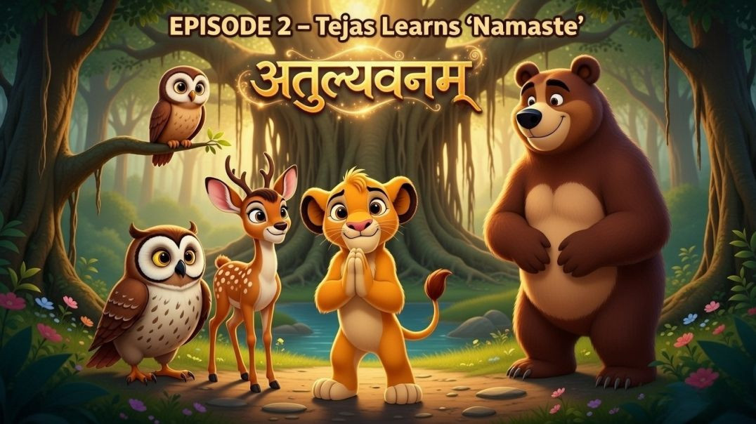 ⁣EPISODE 2 – Tejas Learns “Namaste” | तेजस ने सीखा नमस्ते | अतुल्यवनम् Sanskrit Story