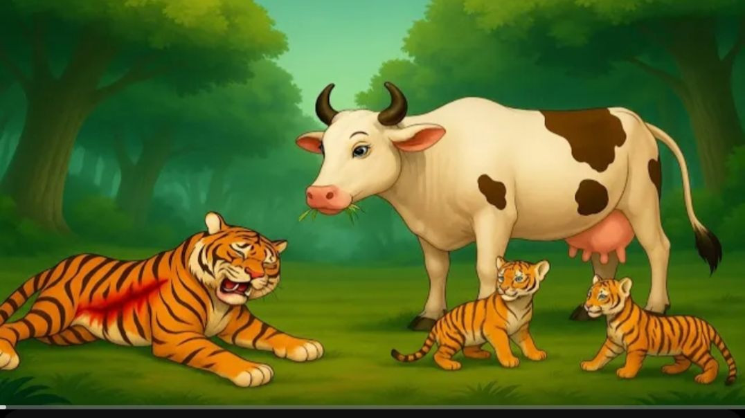 ⁣गाय ने पाला बाघ का बच्चा | Panchatantra Ki  Kahani | Hindi Animal Cartoon |  Moral Story