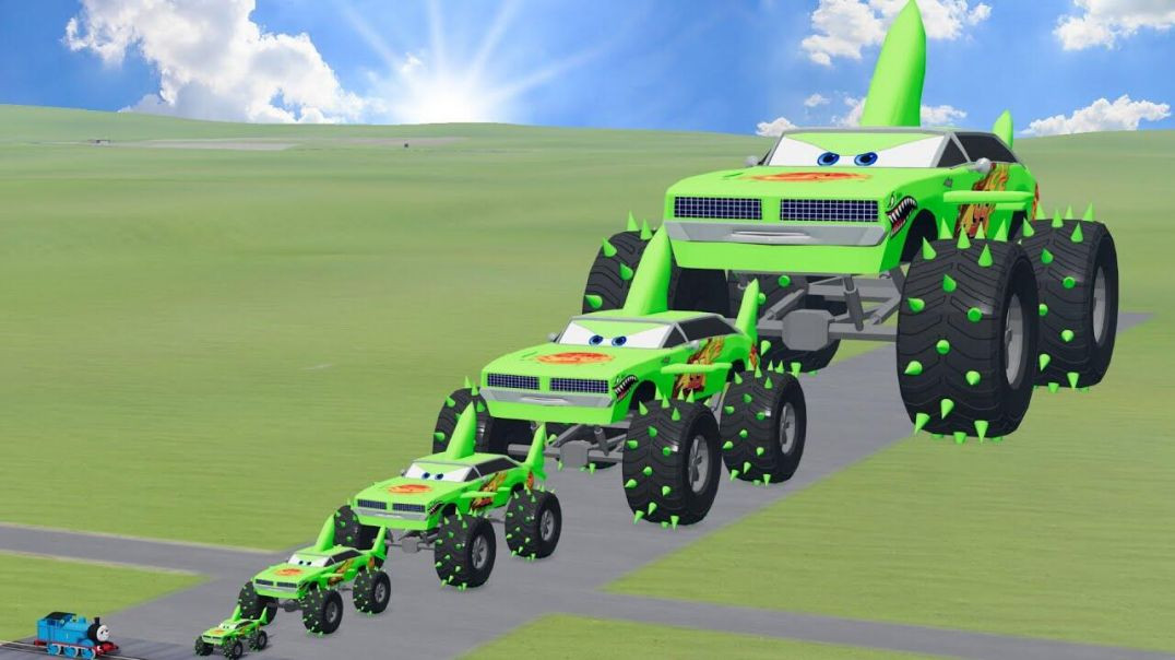 ⁣Big vs Small Green Shark Monsters 🦈 | Lightning McQueen 🚗 VS Thomas the Train 🚂