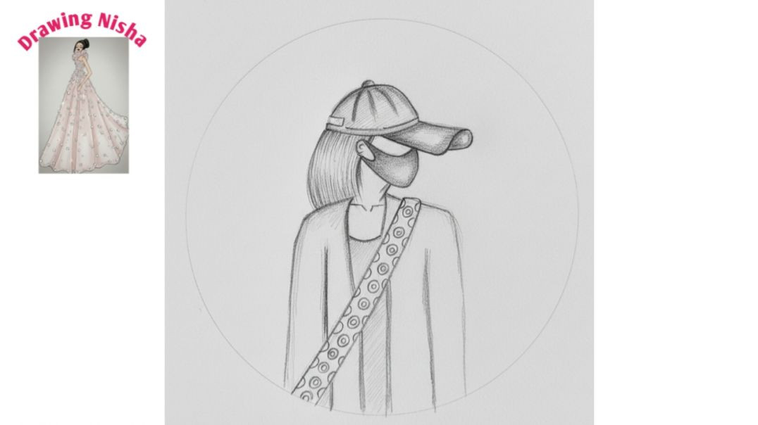 ⁣How to draw a Girl with Mask and Cap Drawing for beginners