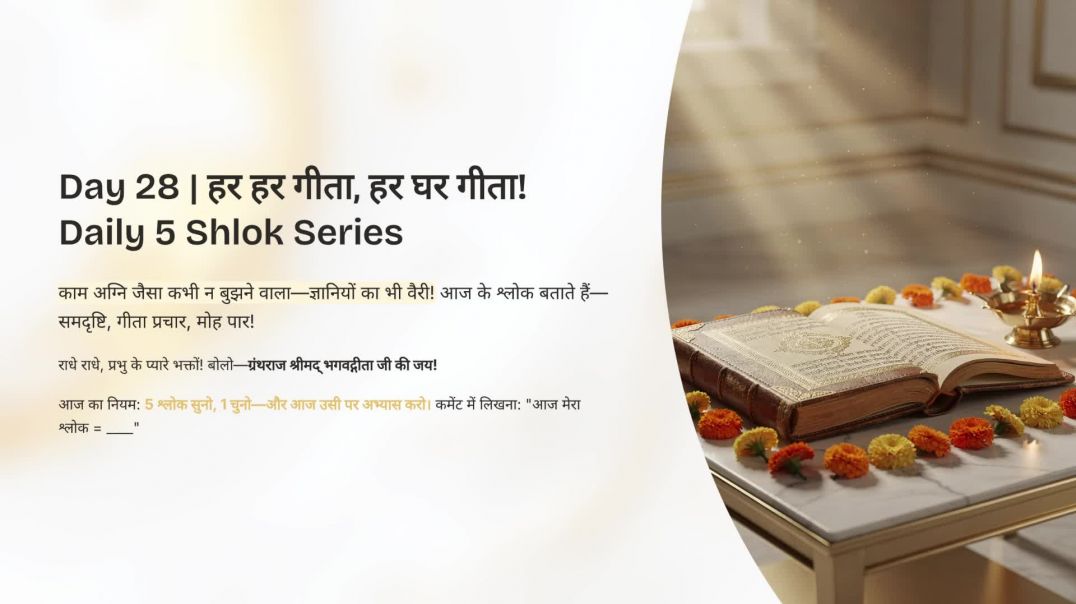 ⁣Day 28: काम ढकता ज्ञान | हर हर गीता, हर घर गीता! Daily 5 Shlok Series