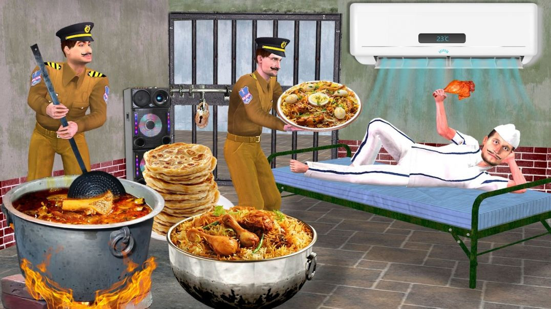 ⁣5 Star Jail AC Room Unlimited Food Jailor vs Prisoner Chicken Biryani Street Food Hindi Kahaniya
