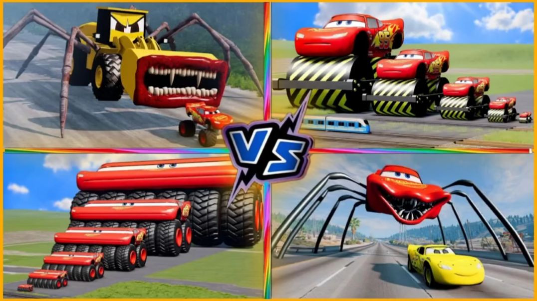 ⁣Monster Car vs Giant Roller 😱 | Spider Car Attack | Big vs Small Cars Cartoon Hindi