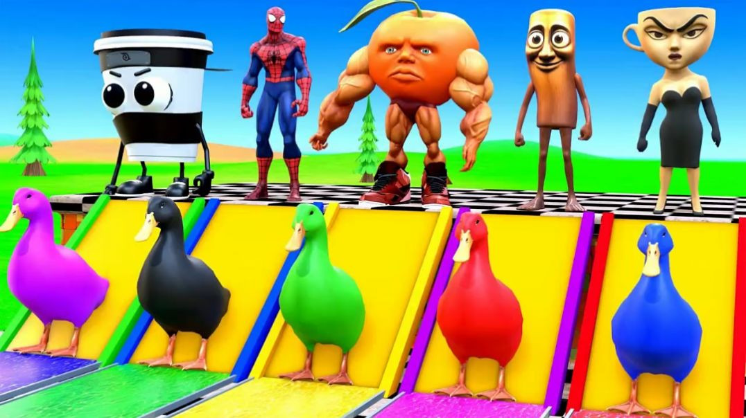 ⁣Color Ducks Slide Challenge 🦆🌈 | Funny Cartoon Race with Superheroes | Kids Animation Hindi