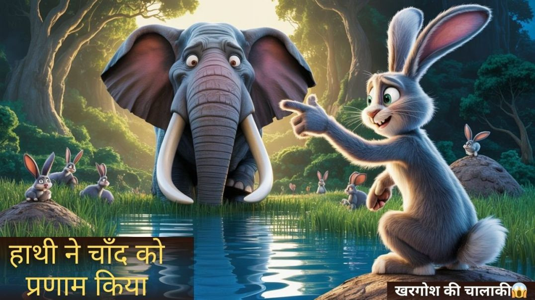 ⁣छोटे खरगोश ने विशाल हाथी राजा को भगाया! | Elephant Rabbit Story Hindi English | Panchatantra Moral क