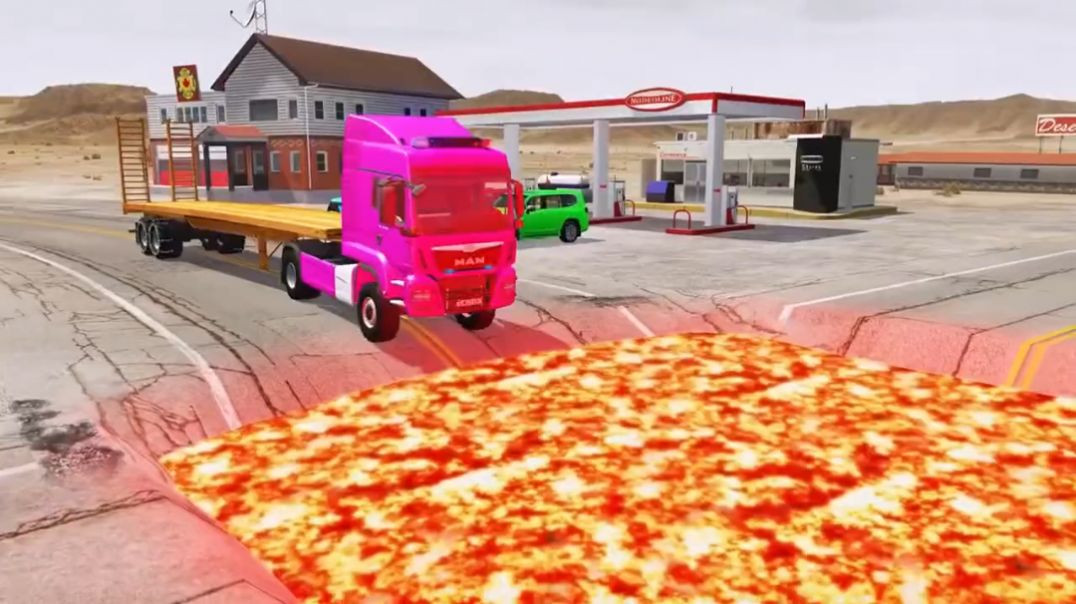 ⁣Dangerous Lava Pit Crossing 🚛 | Big Truck vs Lava Challenge | 3D Cartoon Truck Animation हिंदी