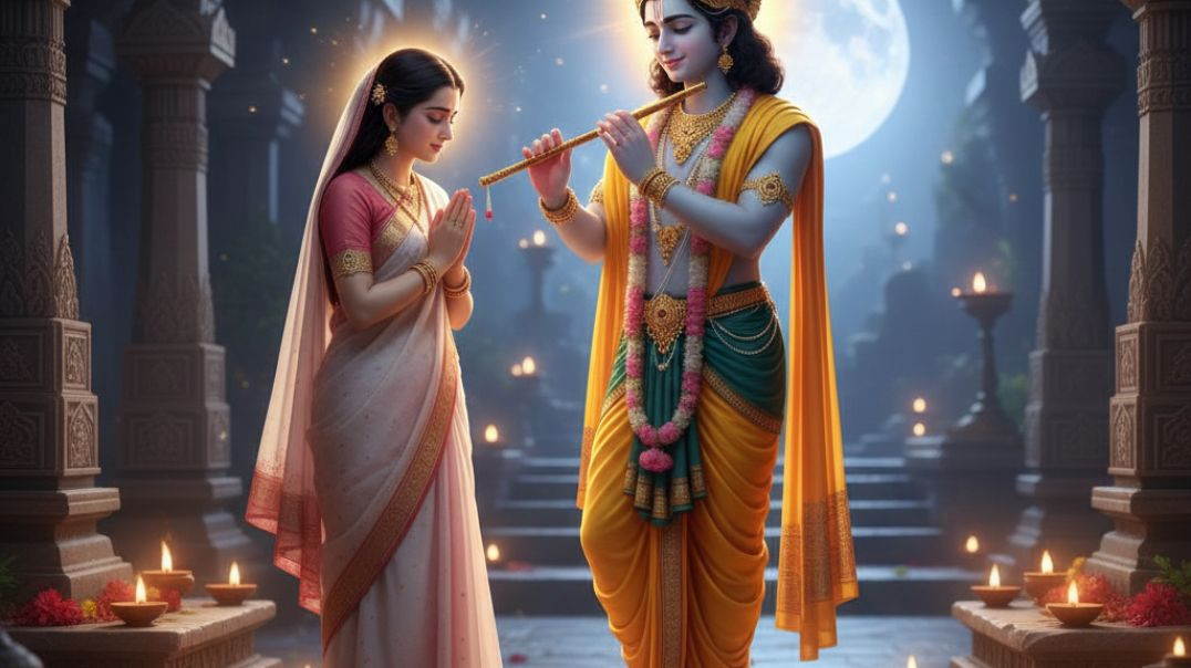 ⁣“Radhika’s Prayer Under the Full Moon” “राधिका की पुकार और कृष्ण का आशीर्वाद”
