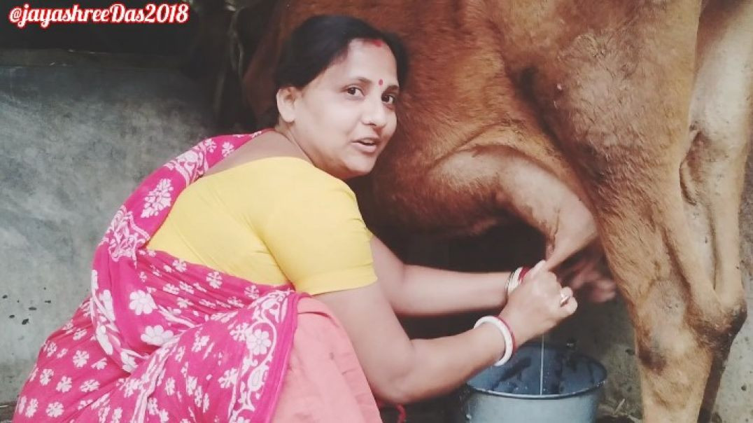 ⁣Milking video ll Women ll cow farm #cowmilking#villageg