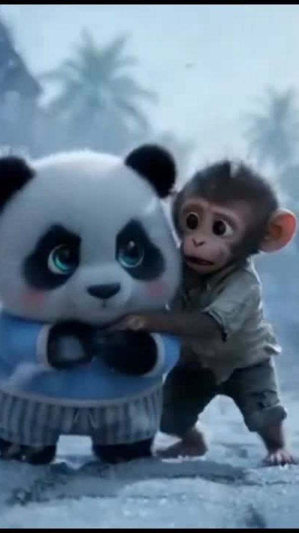 बर्फ में सच्ची दोस्ती 😢 _ Panda &amp;amp; Monkey Emotional Story in Hindi