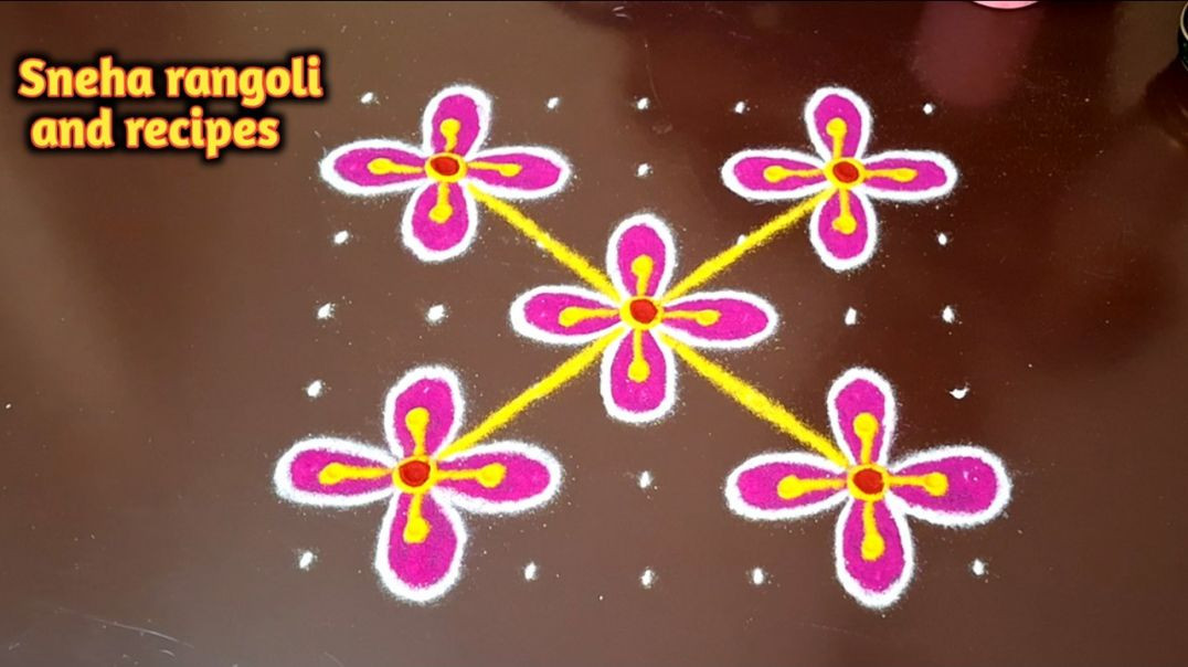 ⁣Easy 5x5 Dots Flower Rangoli Design 🌸 | Beautiful Kolam Art for Beginners ✨
