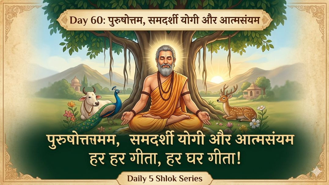 ⁣Day 60: पुरुषोत्तम, समदर्शी योगी और आत्मसंयम | हर हर गीता, हर घर गीता! Daily 5 Shlok Series