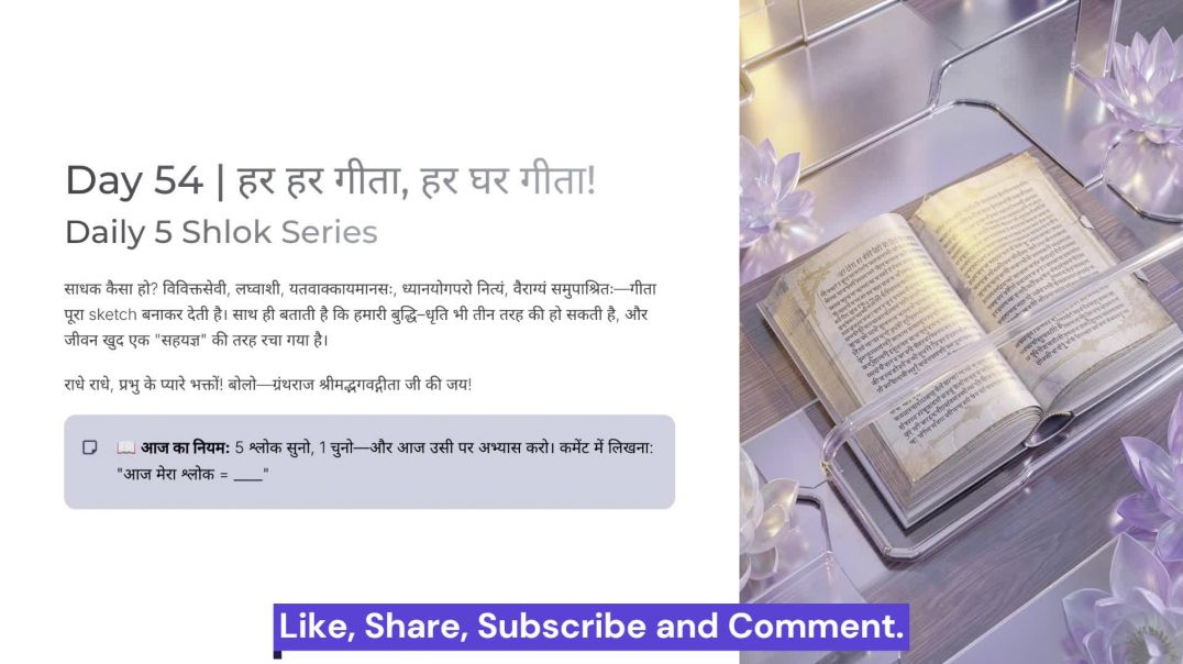 ⁣Day 54: विविक्तसेवी साधक, धारणशक्ति और सहयज्ञ | हर हर गीता, हर घर गीता! Daily 5 Shlok Series