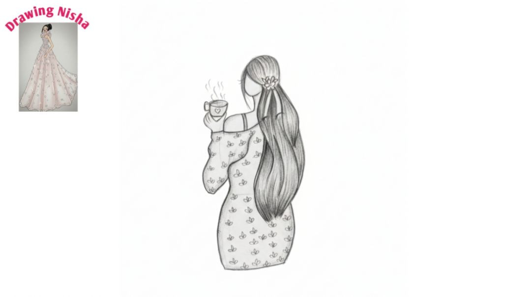 ⁣How to draw a Girl with coffee Drawing for beginners