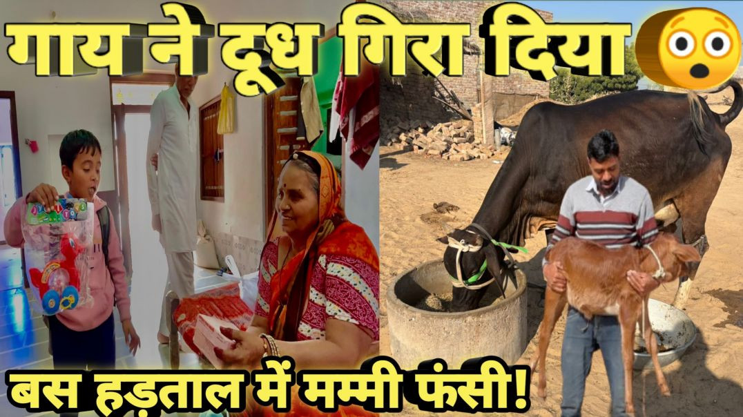 ⁣2 दिन बस हड़ताल 😲 मम्मी कैसे पहुँची? गाय ने सारा दूध गिरा दिया |,goiri sharma vlog #gourisharmavlog