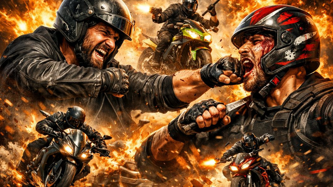 ⁣Moto bikes rider and fight mix