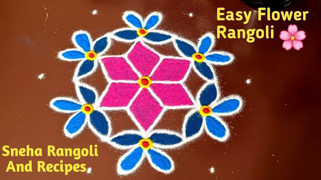 ⁣5 Dots Flower Rangoli Design 🌸 | Easy & Beautiful Kolam for Beginners ✨