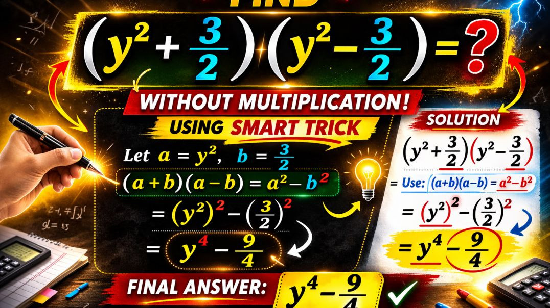 ⁣Find ( y² + 3/2 ) ( y² − 3/2 ) Without Multiplication | Smart Algebra Trick