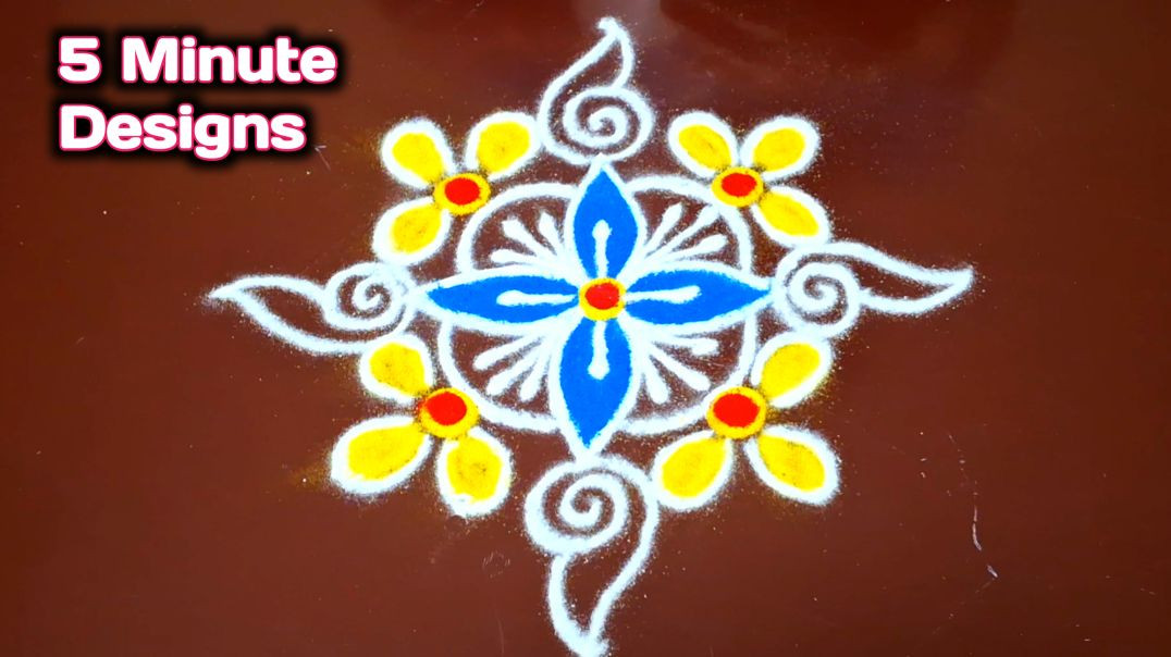 ⁣5 Minute Blue Floral Rangoli Tutorial ✨ | Beautiful Daily Kolam Design
