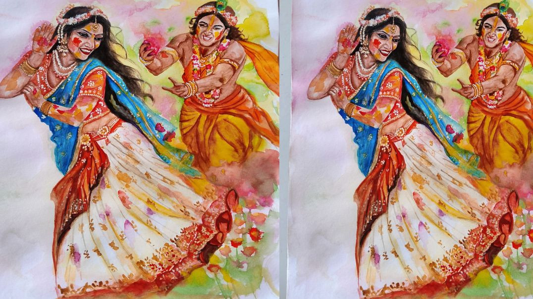 ⁣Radha Krishna watercolor painting#video