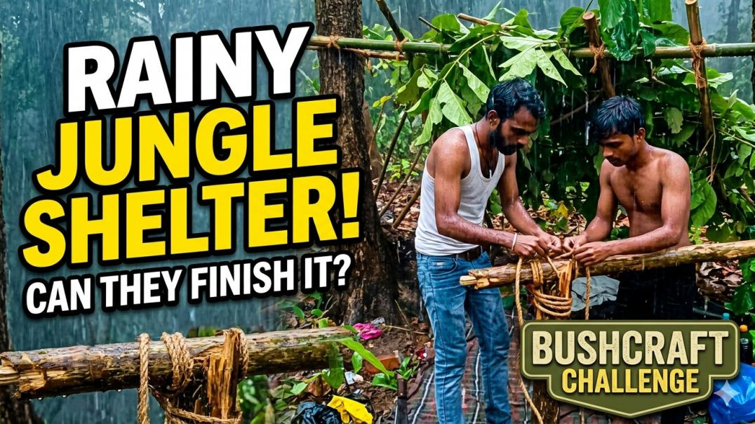 ⁣Bushcraft challenge video in forest