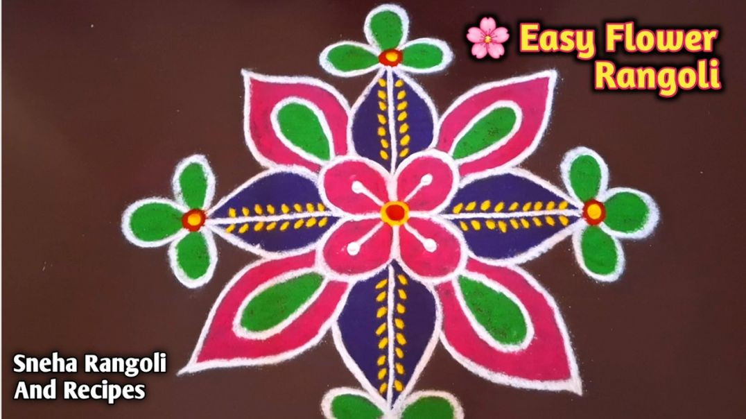 ⁣🌸 Easy Flower Rangoli Design 🌼 | Simple & Beautiful Kolam for Home Entrance 🏡 | Step by Step Ran