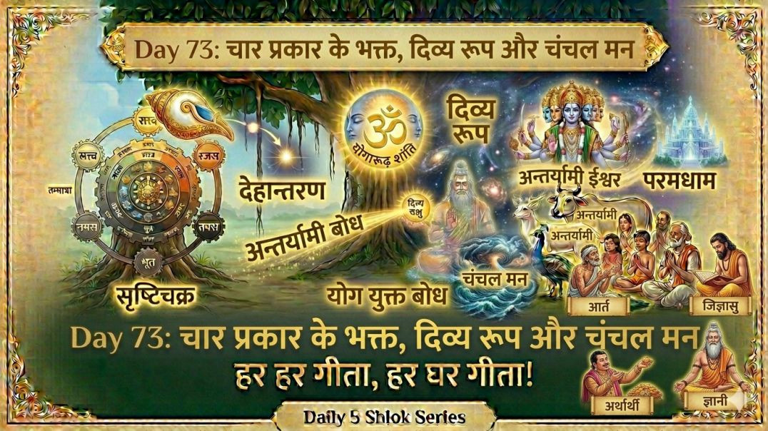 ⁣Day 73: चार प्रकार के भक्त, दिव्य रूप और चंचल मन | हर हर गीता, हर घर गीता!