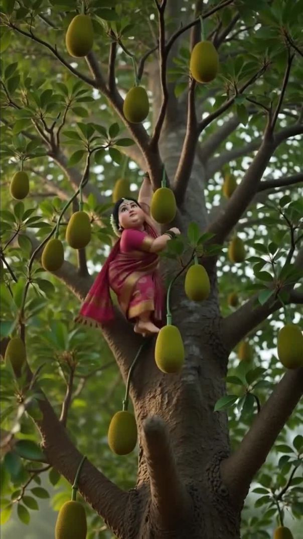 Climbed Tree for Jackfruit… 😭😭😭#jackfruit harvesting video, climbing tree food video, village