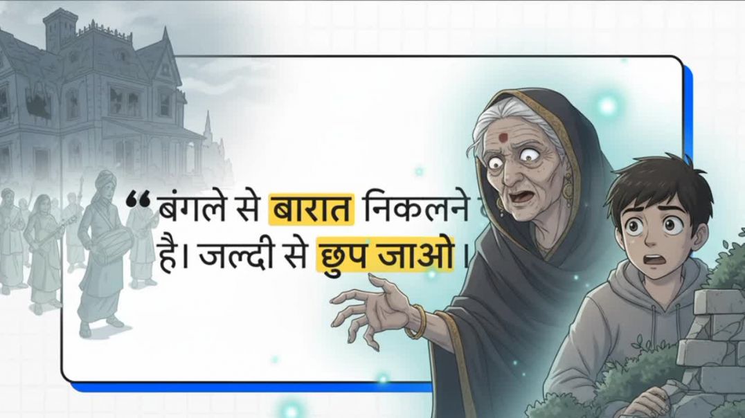 " बंगले से बारात निकलने है। जल्दी से छुप जाओ।