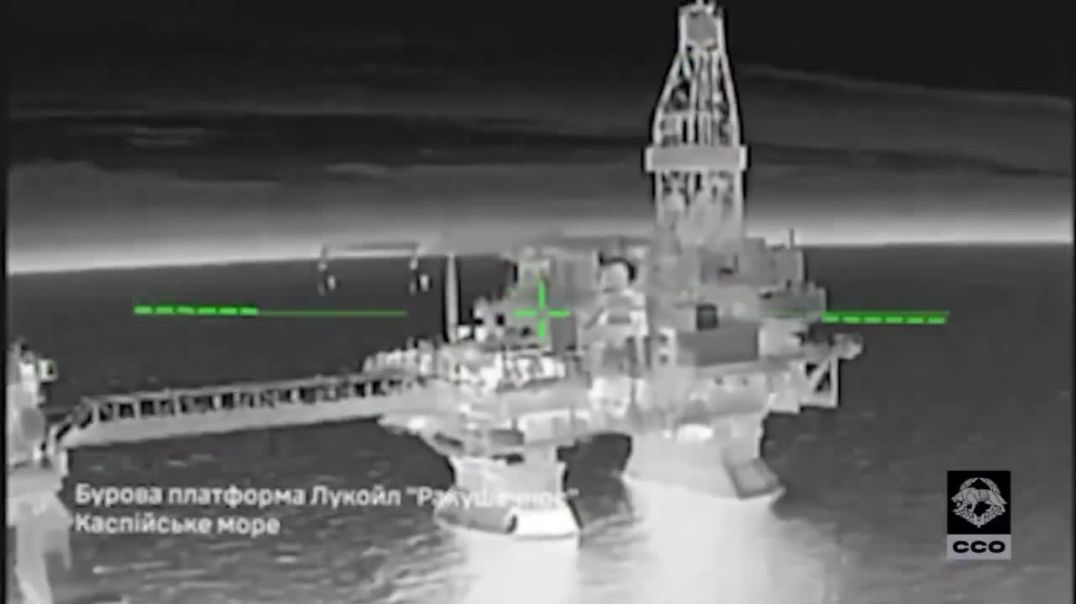 ⁣Ukrainian Drones hit Russian drilling platforms in Caspian Sea