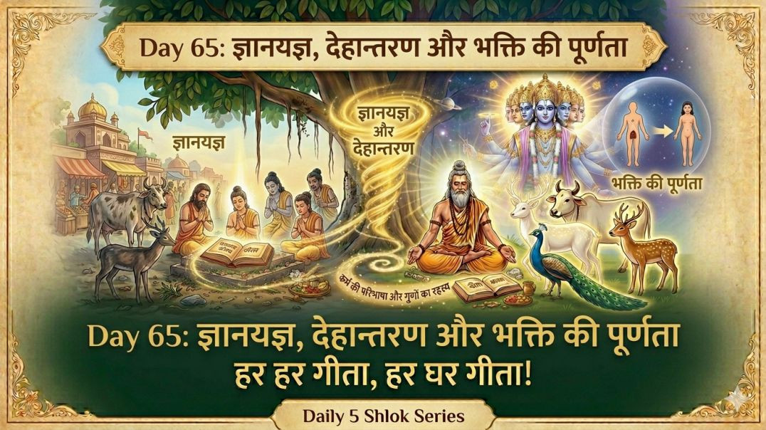 ⁣Day 65: ज्ञानयज्ञ, देहान्तरण और भक्ति की पूर्णता | हर हर गीता, हर घर गीता!