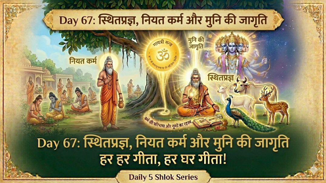 ⁣Day 67: स्थितप्रज्ञ, नियत कर्म और मुनि की जागृति | हर हर गीता, हर घर गीता! Daily 5 Shlok Series