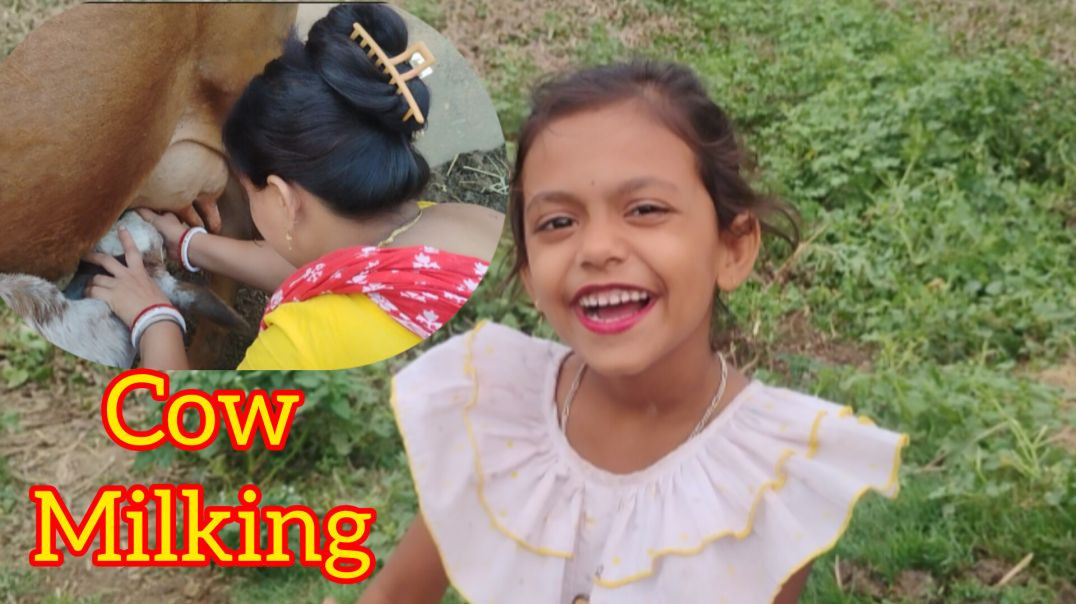 ⁣Cow Milking Process in family vlog 😍#villagelife#familylife#cowmilking