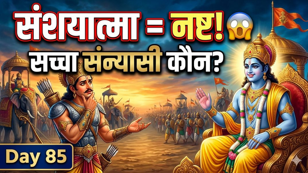 ⁣Day 85 Script | संशय का नाश, सन्न्यास-योगी एकता, और विश्वरूप का अनादि तेज