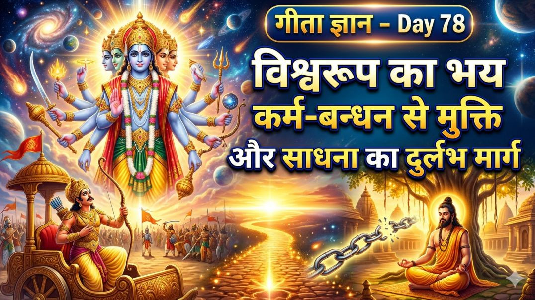 ⁣Day 78 Script | विश्वरूप का भय, कर्म-बन्धन से मुक्ति और साधना का दुर्लभ मार्ग