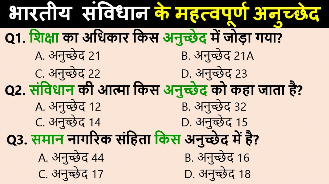 संविधान के जरूरी अनुच्छेद | Exam में बार-बार पूछे जाने वाले
