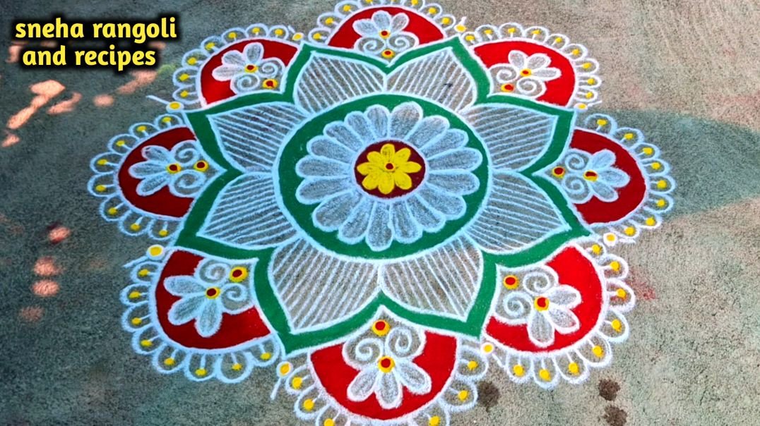 ⁣Beautiful & Easy Flower Rangoli Design 2026 | Step-by-Step Tutorial 🌸🎨