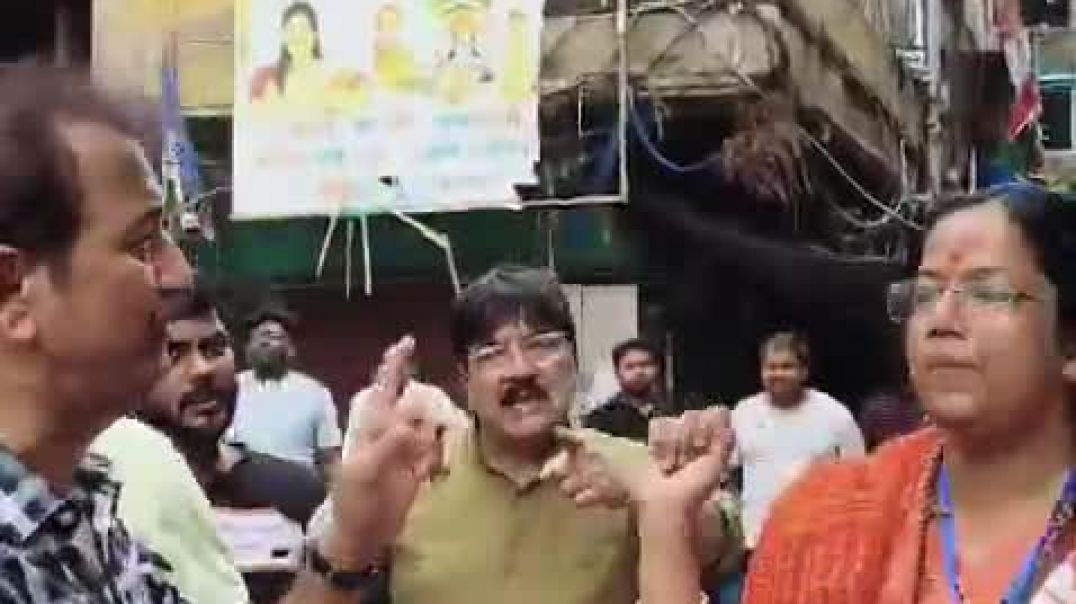 ⁣BJP candidate Poornima Chakraborty stopped from inspecting booth by TMC in Symapukur West Bengal