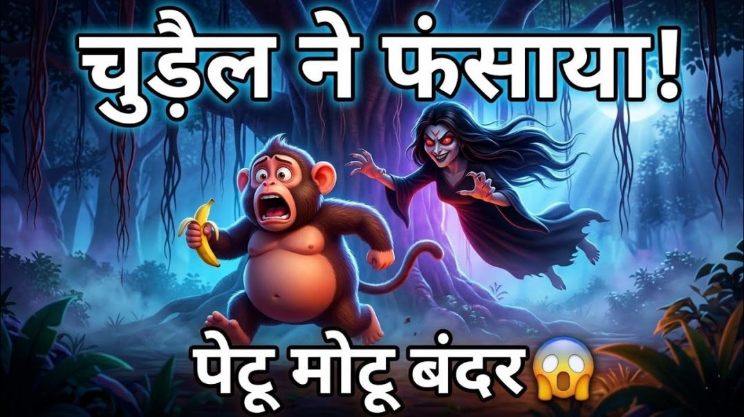 ⁣😱😈 चुड़ैल ने फंसाया पेटू मोटू बंदर को! बरगद की खतरनाक रात | 14+ Hindi Horror Comedy Moral Story